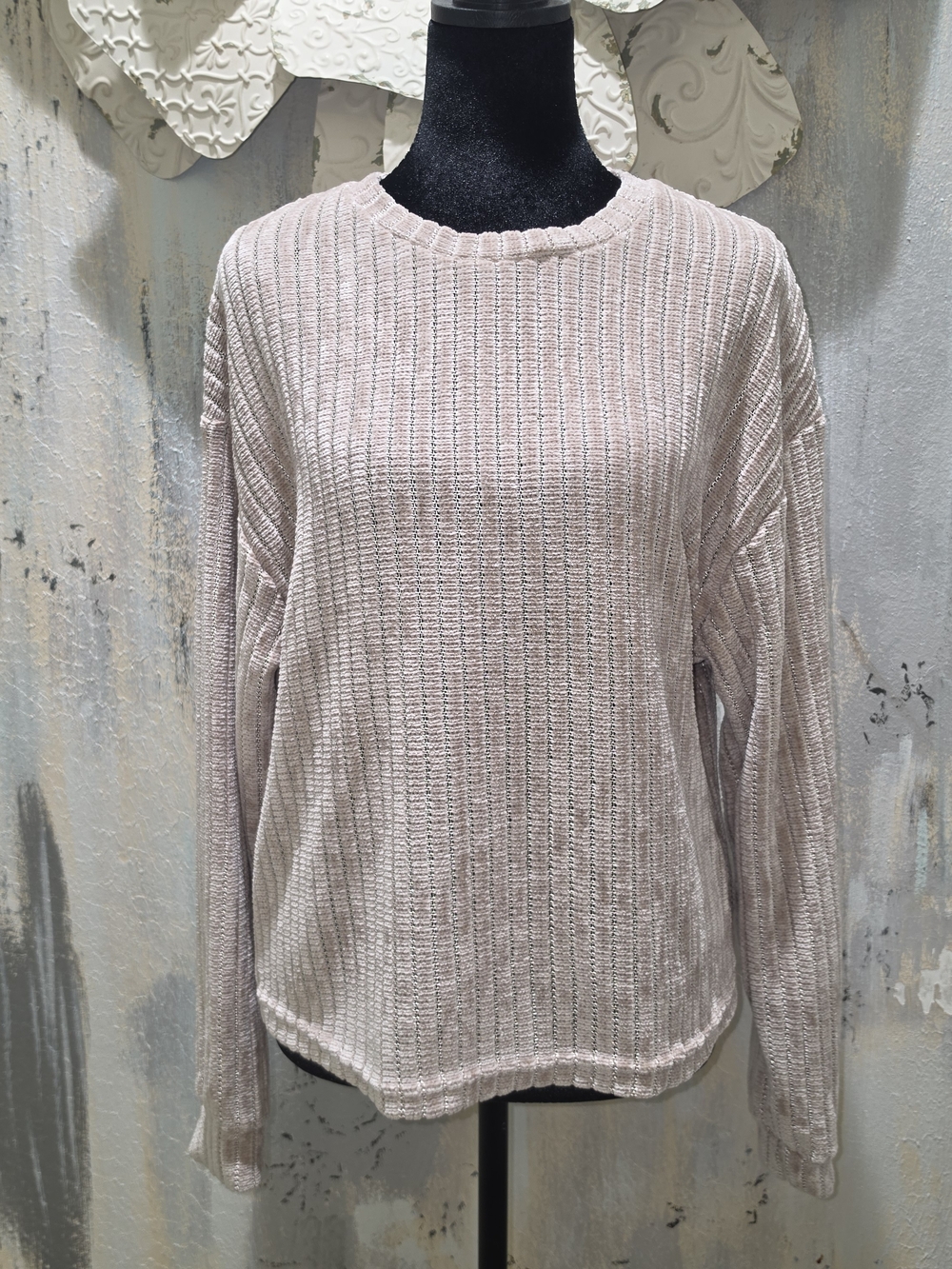 Lulu's Champagne Cozy Ribbed Long-Sleeve Knit Top Size Small